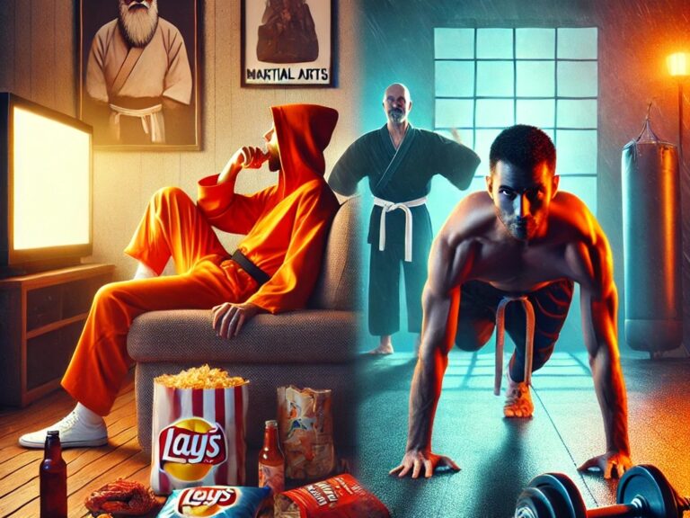 Discover the power of choice with this striking visual from Capkido.com. On one side, a sedentary lifestyle filled with junk food and distractions; on the other, the focused energy of martial arts discipline. This image perfectly captures the core mission of Defunkin The Funk—helping you break free from mental and physical ruts to unlock your full potential. At Capkido.com, we blend mindset coaching, martial arts philosophy, and daily accountability to help you conquer laziness, rebuild discipline, and level up your life—one intentional habit at a time.